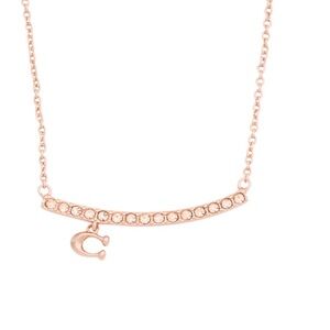 NWT COACH Signature Pave Bar Charm Frontal Necklace Rose Gold w/Crystals‎ 91431